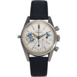 HEUER, RETAILED BY ABERCROMBIE & FITCH CO., REF. 2447, SEAFARER, A RARE STEEL CHRONOGRAPH WRISTWATCH WITH TIDE INDICATION AND REGATTA COUNTDOWN - Foto 1