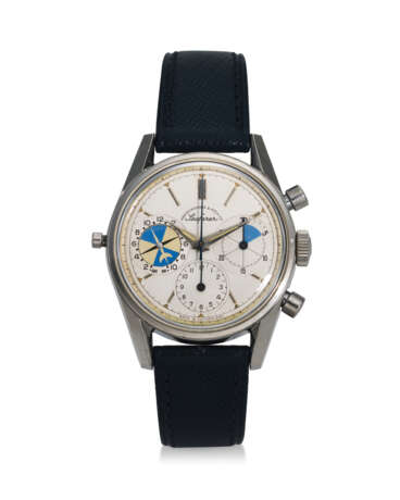 HEUER, RETAILED BY ABERCROMBIE & FITCH CO., REF. 2447, SEAFARER, A RARE STEEL CHRONOGRAPH WRISTWATCH WITH TIDE INDICATION AND REGATTA COUNTDOWN - фото 1