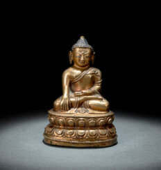 Bronze des Buddha Shakyamuni auf einem Lotusthron