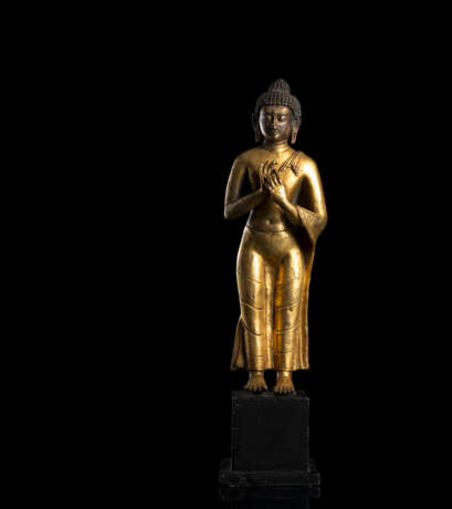 Stehende feuervergoldete Bronze des Buddha Shakyamuni - photo 1