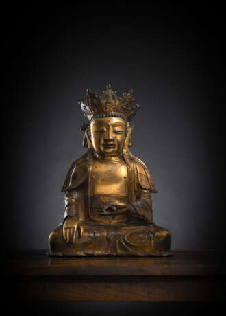 Feuervergoldete Bronze des gekrönten Buddha - photo 1