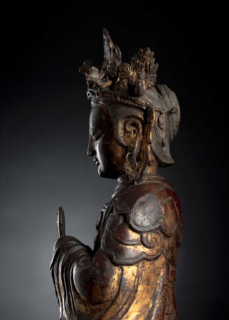 Lackvergoldete Bronze der daoistischen Göttin, Yanguang Niangniang - photo 7