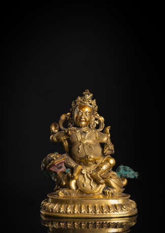 Feuervergoldete Bronze des Vaishravana auf seinem Löwen - фото 1