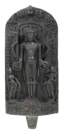 Feine Stele aus grauem Schiefer mit Darstellung des Vishnu - photo 2