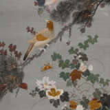 Vier Bilder aus Seide mit Vögeln und Blumen - photo 1