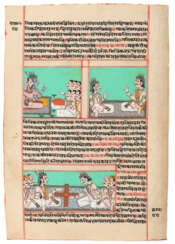 Zwei Doppelseiten eines Manuskriptes mit Darstellungen aus dem Ramayana