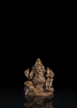 Statue des Ganesha mit Shakti aus Kupfer mit Gold- und -Silbereinlagen - Foto 2