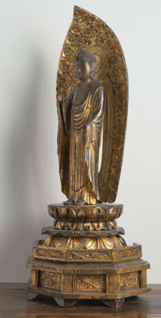 Lackvergoldete Holzskulptur des Amida Buddha - Foto 2