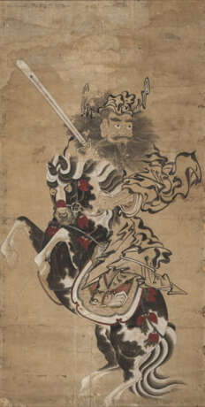Der Dämonenjäger Shôki mit Schwert zu Pferd. Tusche und Farben auf Papier - фото 1