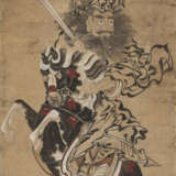 Der Dämonenjäger Shôki mit Schwert zu Pferd. Tusche und Farben auf Papier - Foto 1