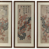 Triptychon mit Darstellung eines blühenden Prunus-Asts unter Vollmond. Tusche und Farbe auf Papier - photo 1