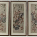 Triptychon mit Darstellung eines blühenden Prunus-Asts unter Vollmond. Tusche und Farbe auf Papier - photo 2