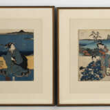 Sechs gerahmte Farbholzschnitte und Buchseiten, u. a. sign. Hiroshige - photo 3
