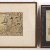 Sechs gerahmte Farbholzschnitte und Buchseiten, u. a. sign. Hiroshige - Foto 4