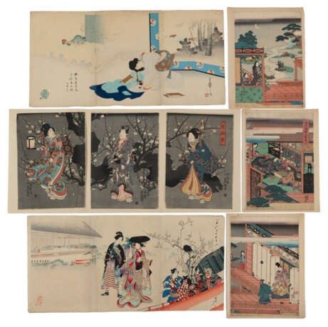 Konvolut Farbholzschnitte: vier Triptychen mit figürlichen Darstellungen, u.a. Toyokuni - фото 1