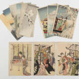 Diverse Farbholzschnittkünstler: Zwei Triptychons u.a. von Kitagawa Utamaro (1753-1806) und sechs Drucke mit Tierdarstellungen - photo 2