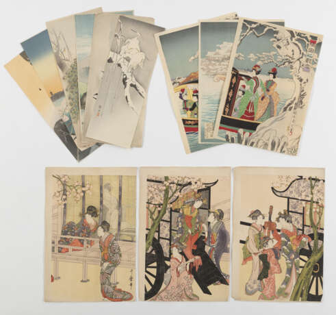Diverse Farbholzschnittkünstler: Zwei Triptychons u.a. von Kitagawa Utamaro (1753-1806) und sechs Drucke mit Tierdarstellungen - фото 2