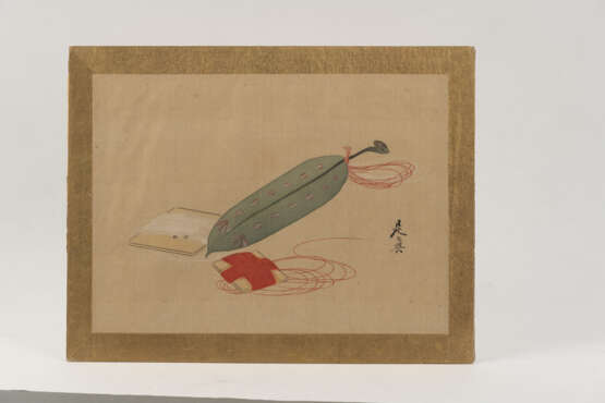 Zwei Holzschnitte, ein ''chu-tanzaku'' und eine Malerei - Foto 2