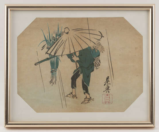 Zwei Holzschnitte, ein ''chu-tanzaku'' und eine Malerei - Foto 3