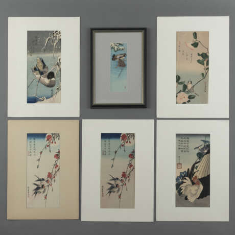Sechs Farbholzschnitte und Nachdrucke mit Darstellungen von diversen Vögeln von diversen Künstlern, u.a. Hiroshige, Hokusai und Koson - фото 1