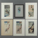 Sechs Farbholzschnitte und Nachdrucke mit Darstellungen von diversen Vögeln von diversen Künstlern, u.a. Hiroshige, Hokusai und Koson - Foto 1