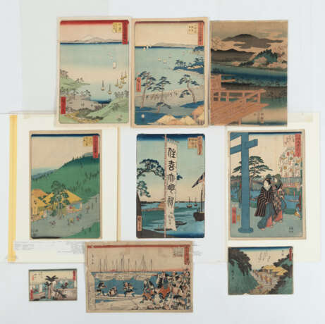 Konvolut neun Farbholzschnitte und Buchseiten, Hiroshige - photo 1