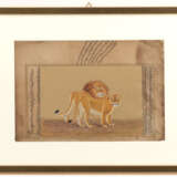 Zwei Buchseiten mit Kalligraphie und Gouachen eines stehenden Löwenpaares und eines liegenden Tigers - photo 3