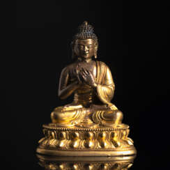 Partiell feuervergoldete Bronze des Buddha Shakyamuni