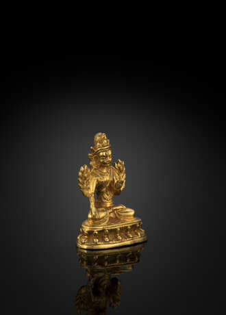 Figur der Tara auf einem Lotus aus Gold - Foto 1