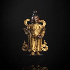 Partiell feuervergoldete Kupfer-Repoussé Figur des Vaishravana