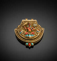 Amulettdose mit Manjushri aus vergoldetem Silber