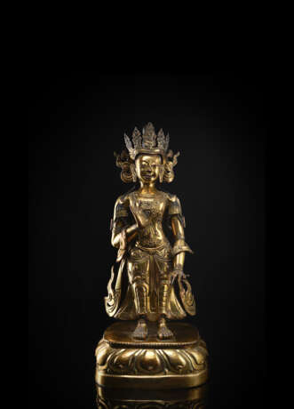 Stehender Bodhisattva aus vergoldetem Kupfer-Repoussé - Foto 1
