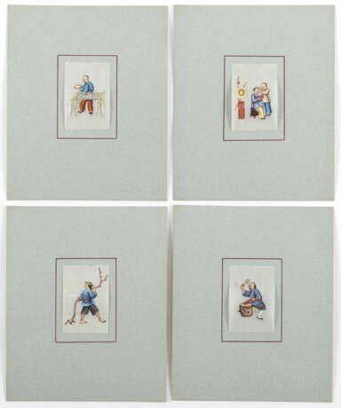 Sammlung von 60 feinen Miniaturmalereien auf Pith mit Personendarstellungen, in einer Leder-Buchkassete - Foto 7