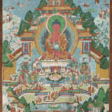 Teils in Gold gemaltes Thangka mit Buddha Amitabha - фото 1