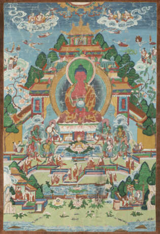 Teils in Gold gemaltes Thangka mit Buddha Amitabha - photo 1