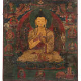 Votivtafel aus Holz mit polychromer Malerei des Buddha Shakyamuni - Foto 1