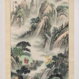Zwei Malereien auf Papier: Zwei Gelehrte in einer gebirgen Landschaft mit Wasserfall bzw. Flusslandschaft - Foto 3