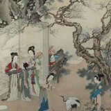 Huang Jun (1914-2011): Musizierende und tanzende Damen mit Kranich im Garten. Tusche und Farben auf Papier - photo 1
