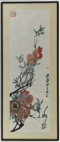 Granatäpfel nach Qi Baishi. Holzschnitt, Tusche und Farbe auf Papier - Foto 2