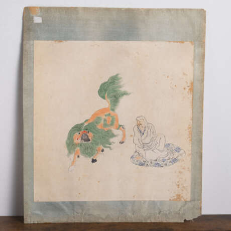 Drei Albumblätter mit Malereien von Luohan und mythischen Kreaturen - Foto 2