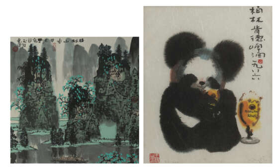 Albumblatt mit Guilin-Landschaft und Poster Panda, Berliner Kindl 1986 - фото 1