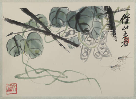 Vier Hängerollen mit Farbholzschnitten ('mu ban shui yin') von floralen Darstellungen nach Qi Baishi und Pan Tianshou und 16 Albumblätter bzw. Briefpapiere nach Qi Baishi - Foto 5