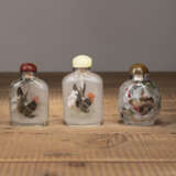 Drei innen bemalte Glas-Snuffbottles mit Hähnendekor - photo 4