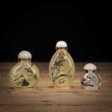 Drei innen bemalte Glas-Snuffbottles mit Vogeldekor - photo 1