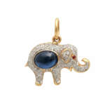 Anhänger/ Brosche "Elefant" mit 1 Saphircabochon, - Foto 1