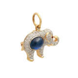 Anhänger/ Brosche "Elefant" mit 1 Saphircabochon, - фото 2