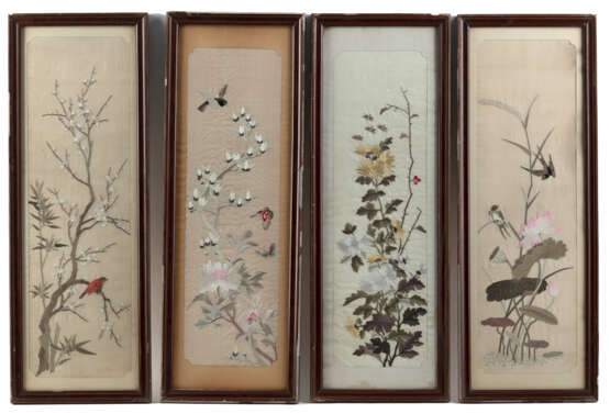 Vier Seidenstickereien mit Blumen- und Vogeldarstellungen der vier Jahreszeiten - фото 1