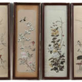 Vier Seidenstickereien mit Blumen- und Vogeldarstellungen der vier Jahreszeiten - Foto 1