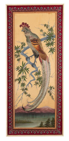 Paar gestickte Reliefbilder mit exotischen Vögeln auf Zweigen - photo 1