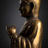 Feine feuervergoldete Bronze, vielleicht Maudgalyayana - photo 4